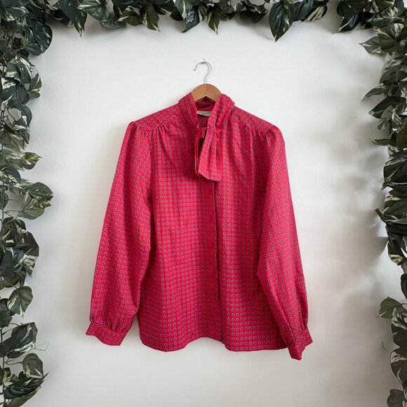 Alfred Dunner Vintage Long Sleeve Front Button Blouse Red Women’s Size 14 - Picture 1 of 8